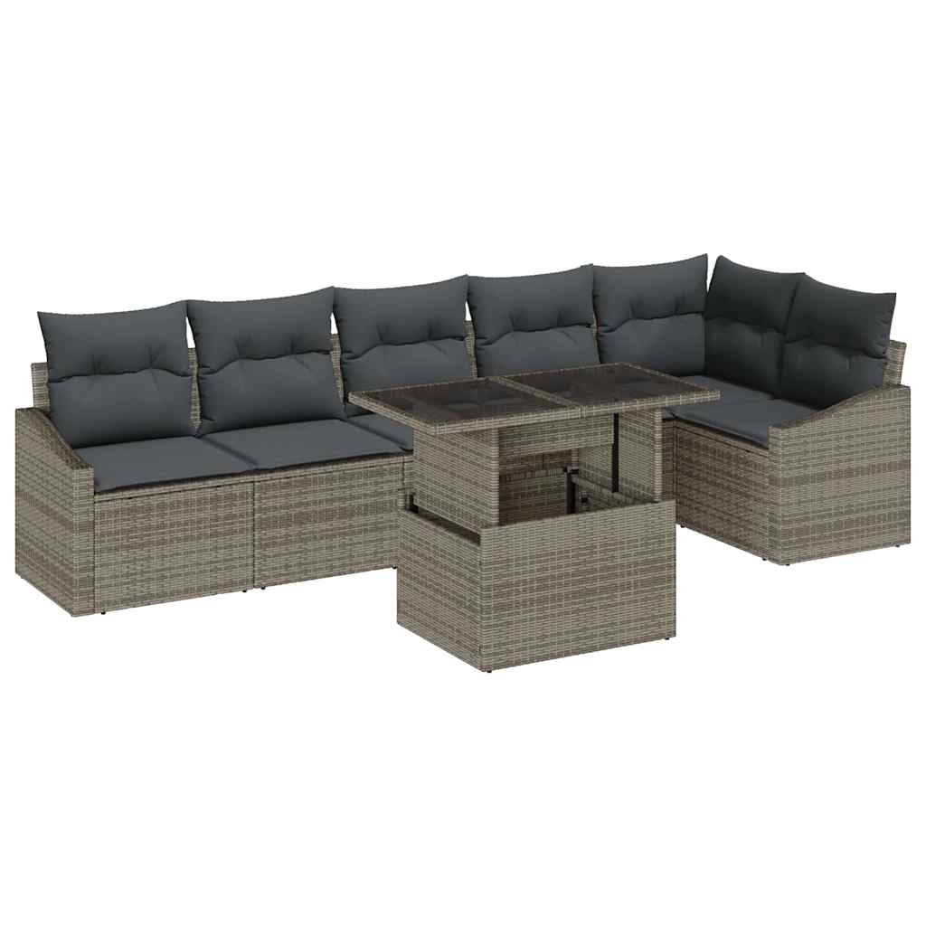 Garden Sofa Set with Cushion 7 pcs Grey Poly Rattan