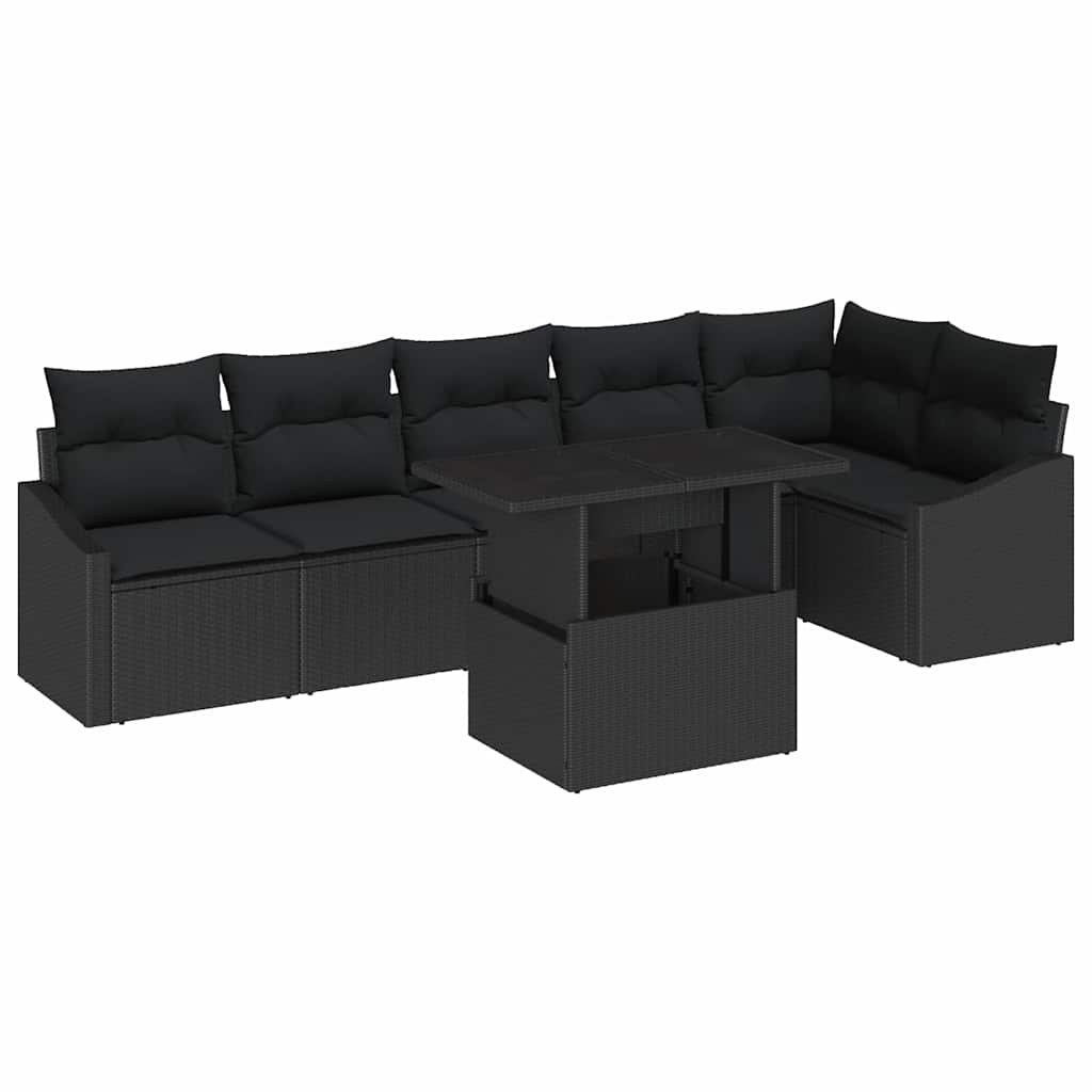 Garden Sofa Set with Cushion 7 pcs Black Poly Rattan