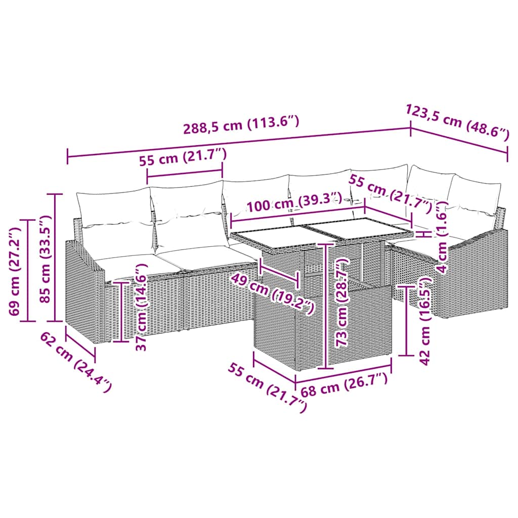 Garden Sofa Set with Cushion 7 pcs Black Poly Rattan