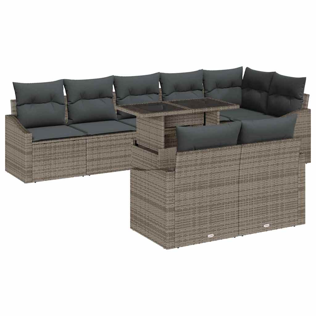 Garden Sofa Set with Cushion 9 pcs Grey Poly Rattan