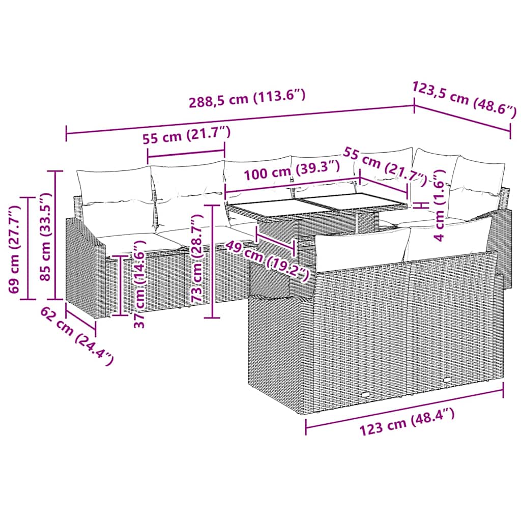 Garden Sofa Set with Cushion with Storage Manual 9 pcs Grey