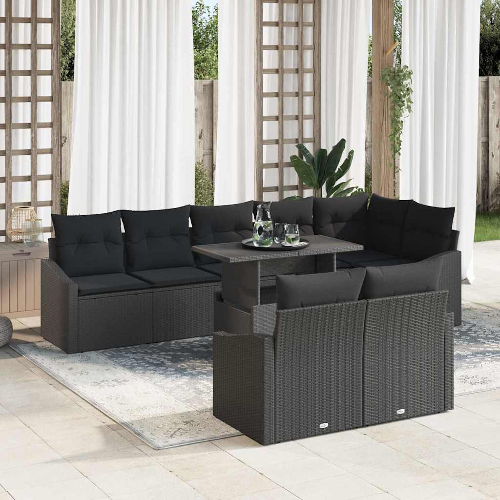 Garden Sofa Set with Cushion 9 pcs Black Poly Rattan
