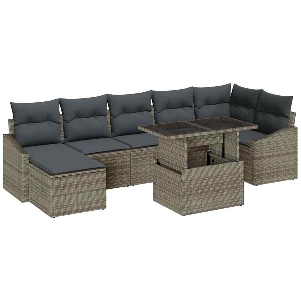 Garden Sofa Set with Cushion 8 pcs Grey Poly Rattan