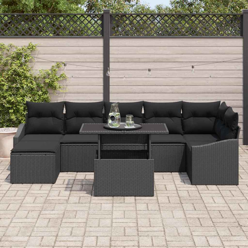 Garden Sofa Set with Cushion 8 pcs Black Poly Rattan