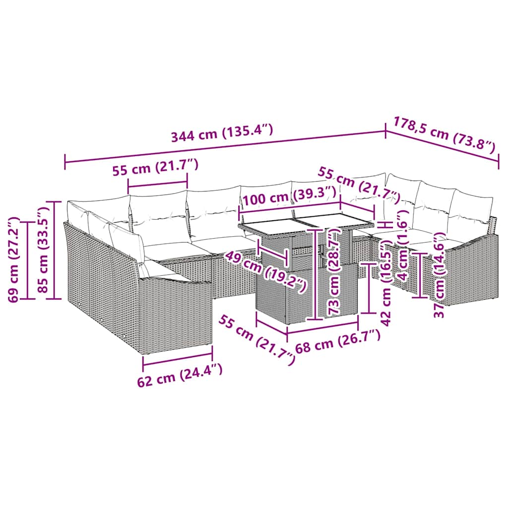 Sofa Set with Cushion Manual 11 pcs Black Poly Rattan