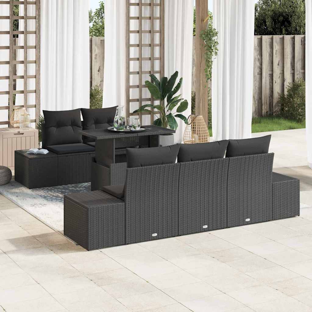 Sofa Set with Cushion Height Adjustable 6 pcs Black Poly Rattan