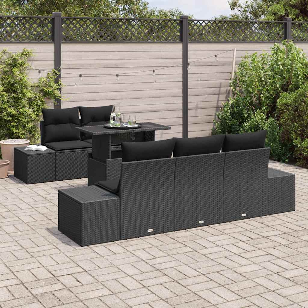 Sofa Set with Cushion Height Adjustable 6 pcs Black Poly Rattan