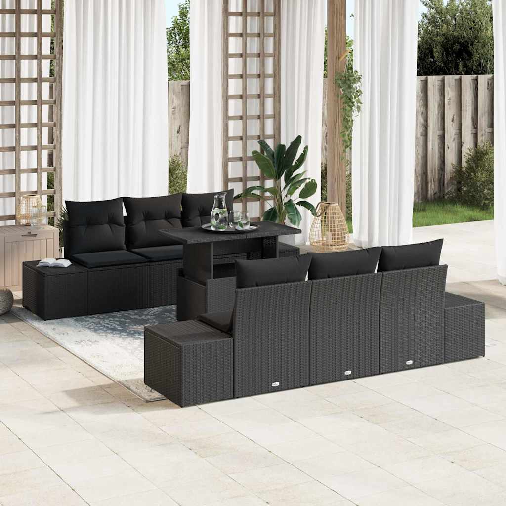 Sofa Set with Cushion Height Adjustable 7 pcs Black Poly Rattan
