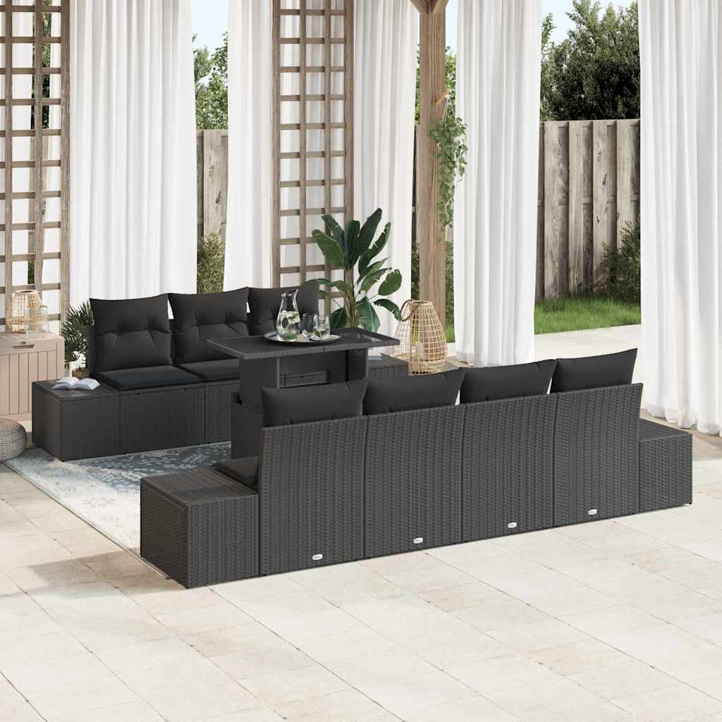 Sofa Set with Cushion Height Adjustable 8 pcs Black Poly Rattan