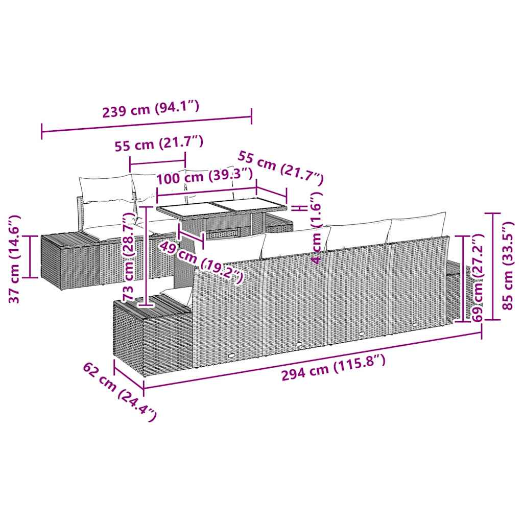 Sofa Set with Cushion Height Adjustable 8 pcs Black Poly Rattan