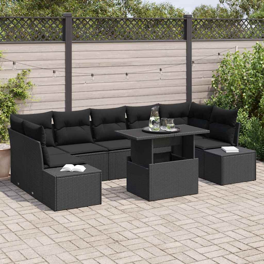 Sofa Set with Cushion Height Adjustable 8 pcs Black Poly Rattan
