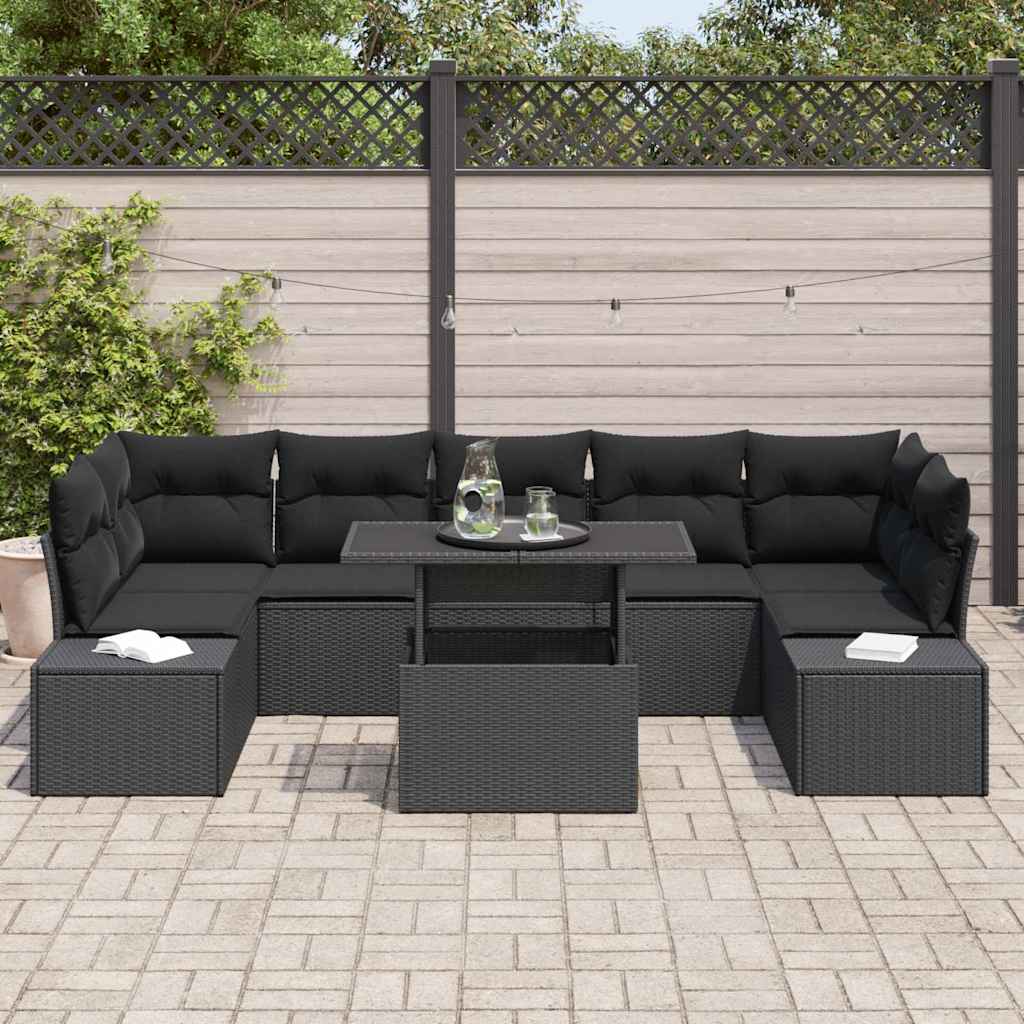 Sofa Set with Cushion Height Adjustable 8 pcs Black Poly Rattan