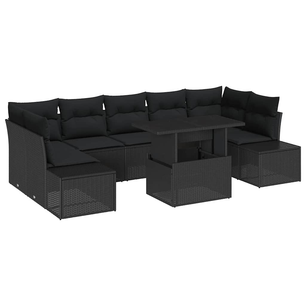 Sofa Set with Cushion Height Adjustable 8 pcs Black Poly Rattan