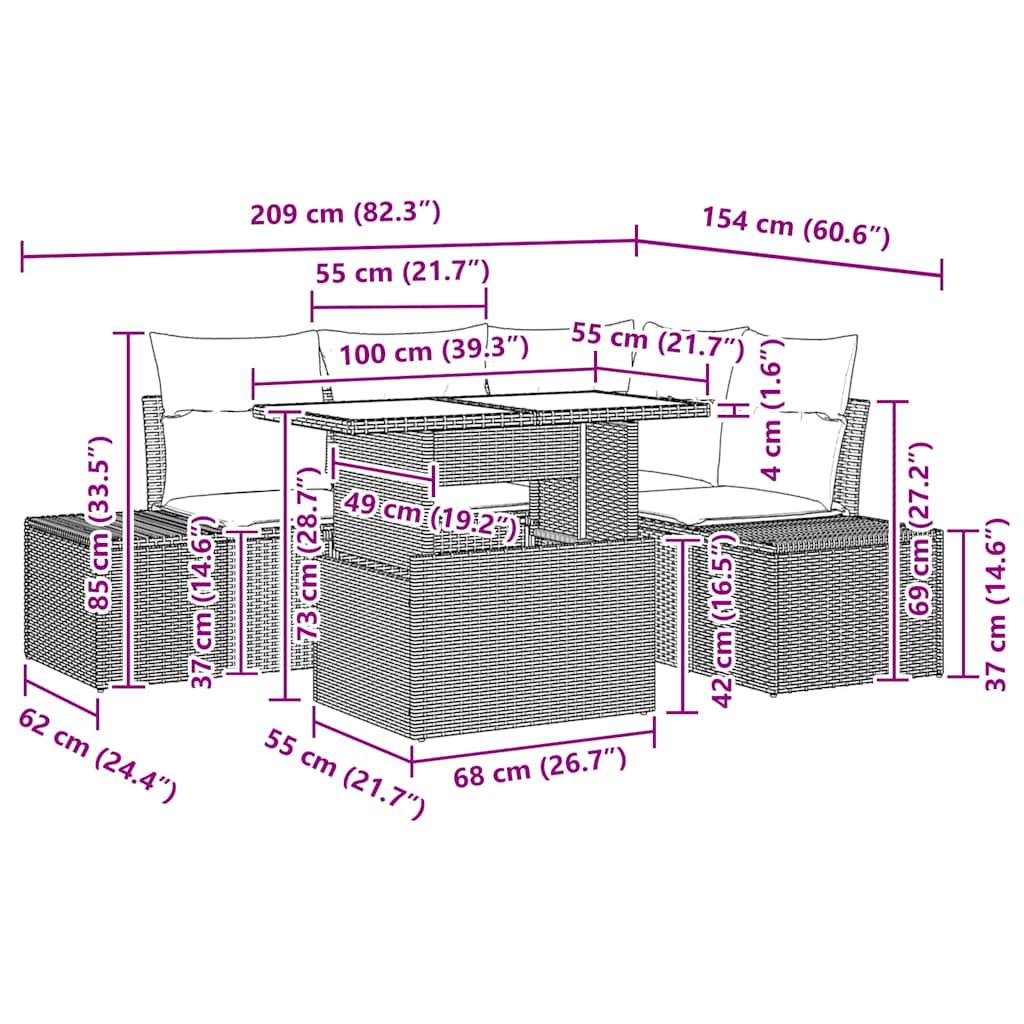 Garden Sofa Set with Cushion 5 pcs Black Poly Rattan