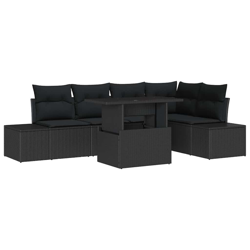 Garden Sofa Set with Cushion 6 pcs Black Poly rattan