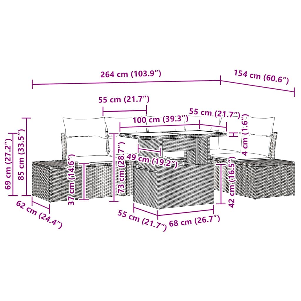 Garden Sofa Set with Cushion 6 pcs Black Poly rattan