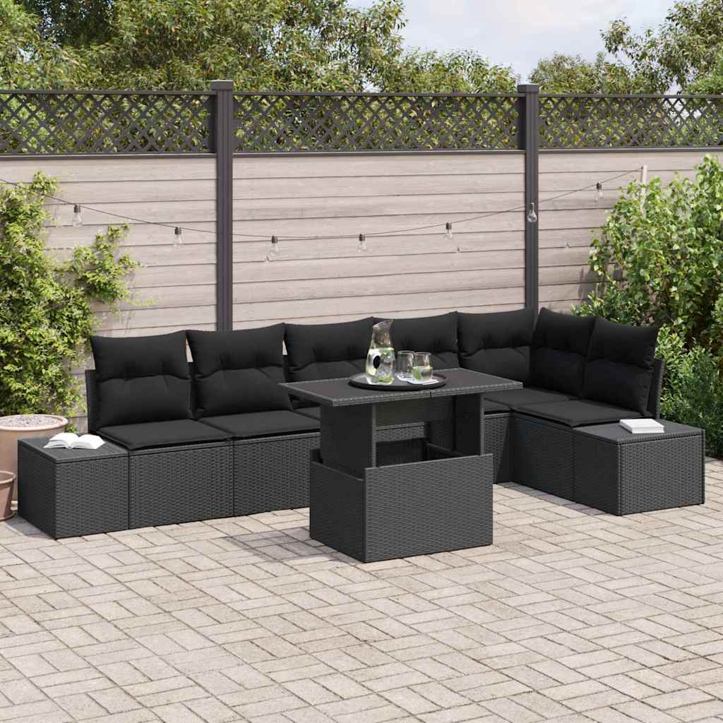 Garden Sofa Set with Cushion with Storage Manual 7 pcs Black