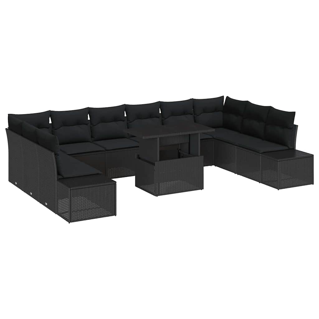 Garden Sofa Set with Cushion with Storage Manual 11 pcs Black