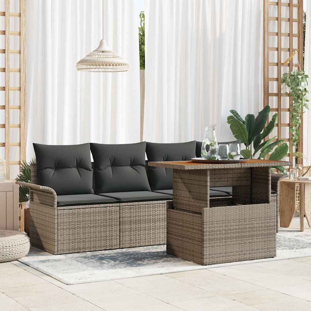 Garden Sofa Set with Cushion 5 pcs Grey Poly Rattan