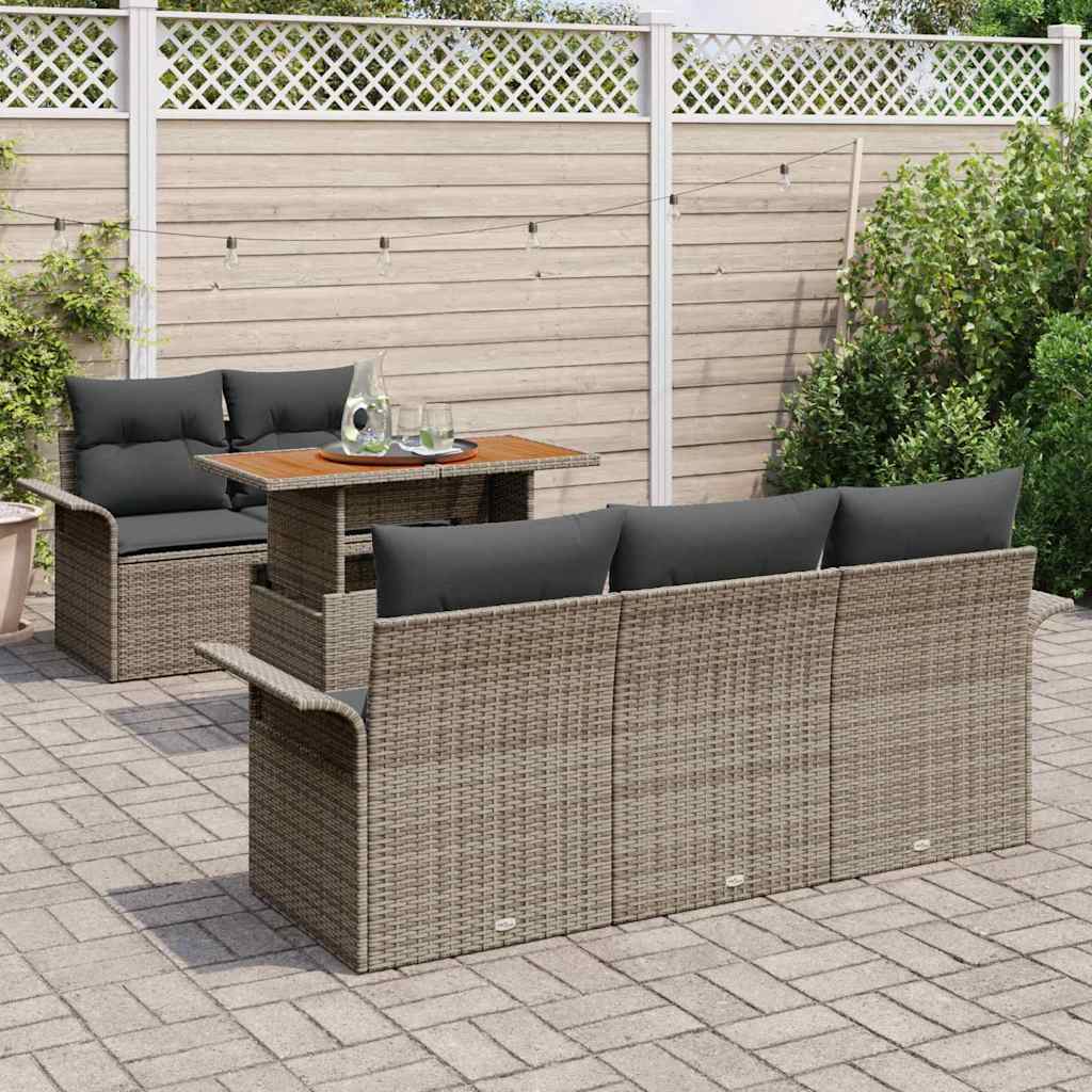 Garden Sofa Set with Cushion 6 pcs Grey Poly Rattan