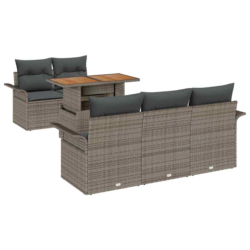 Garden Sofa Set with Cushion 6 pcs Grey Poly Rattan