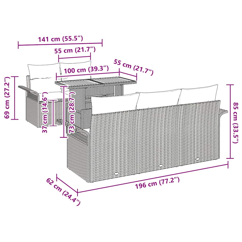 Garden Sofa Set with Cushion 6 pcs Grey