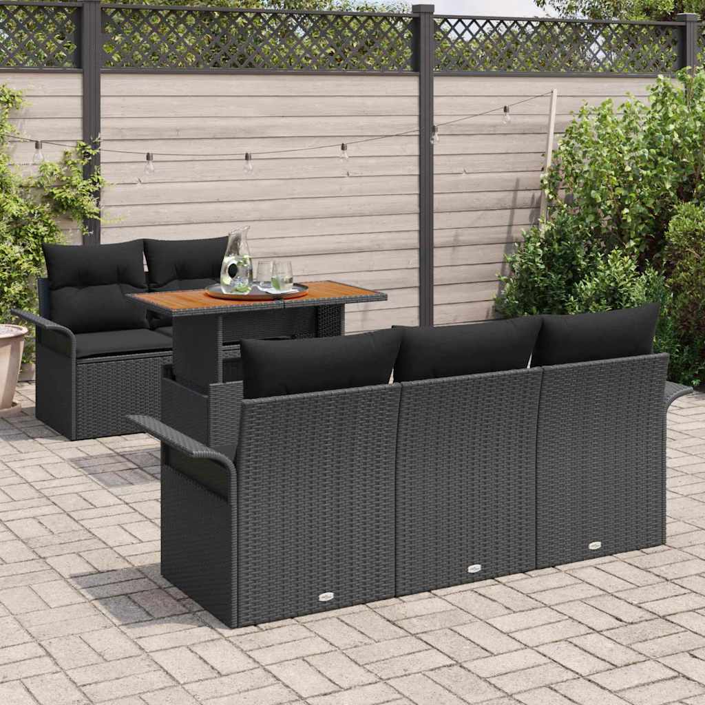 Garden Sofa Set with Cushion 6 pcs Black Poly Rattan