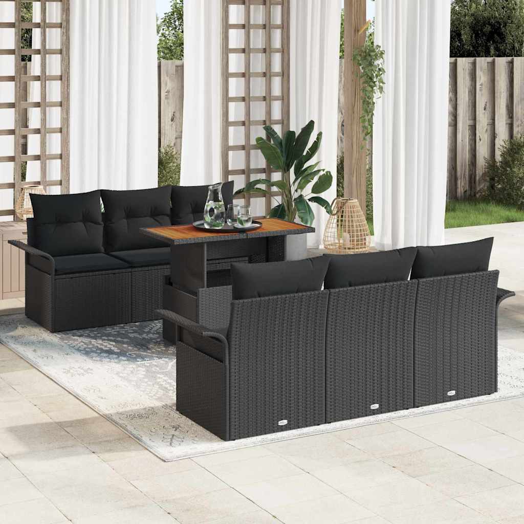 Garden Sofa Set 7 pcs Black Poly rattan and powder-coated steel