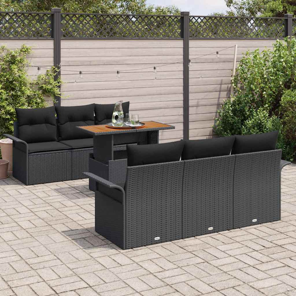 Garden Sofa Set 7 pcs Black Poly rattan and powder-coated steel