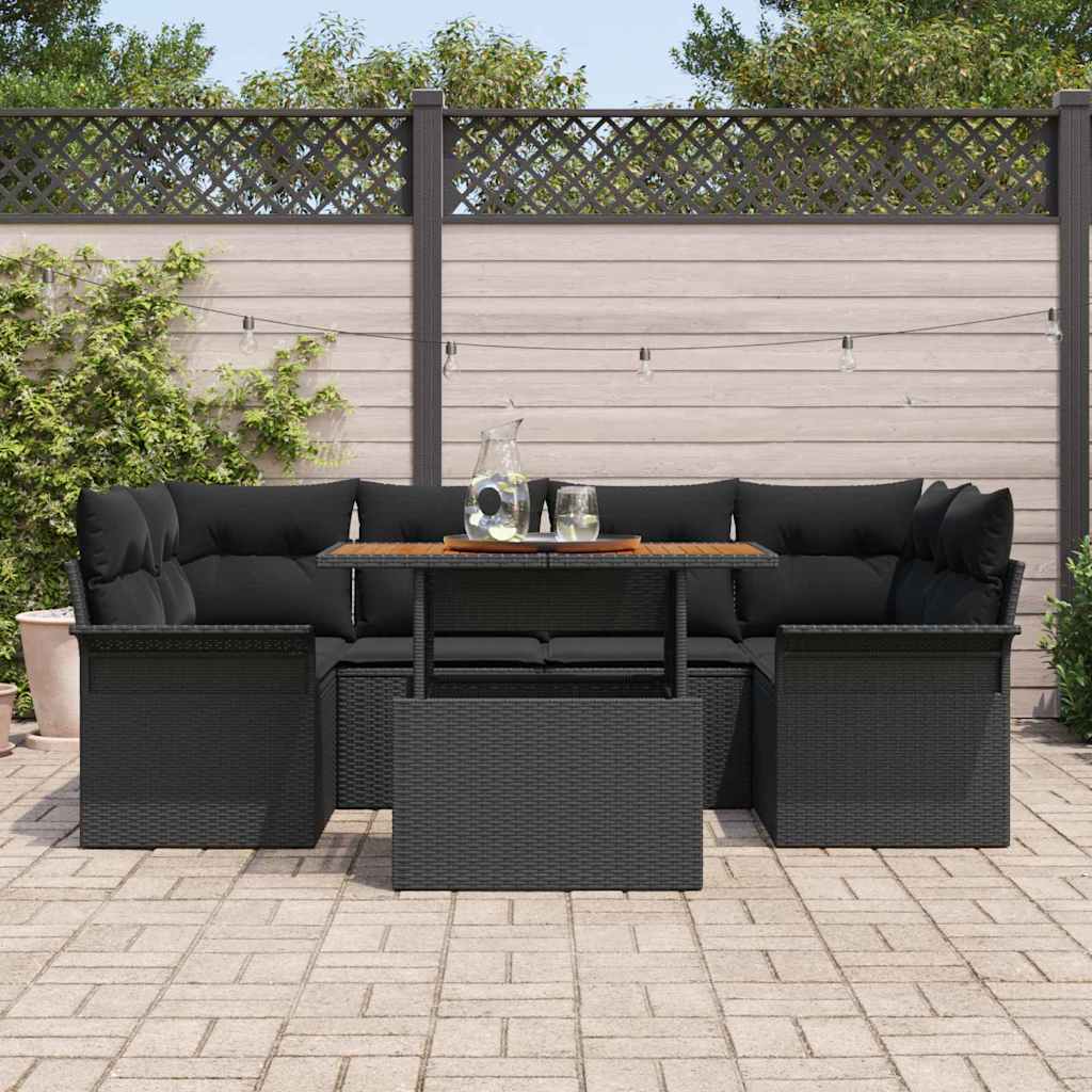 Garden Sofa Set with Cushion 7 pcs Black