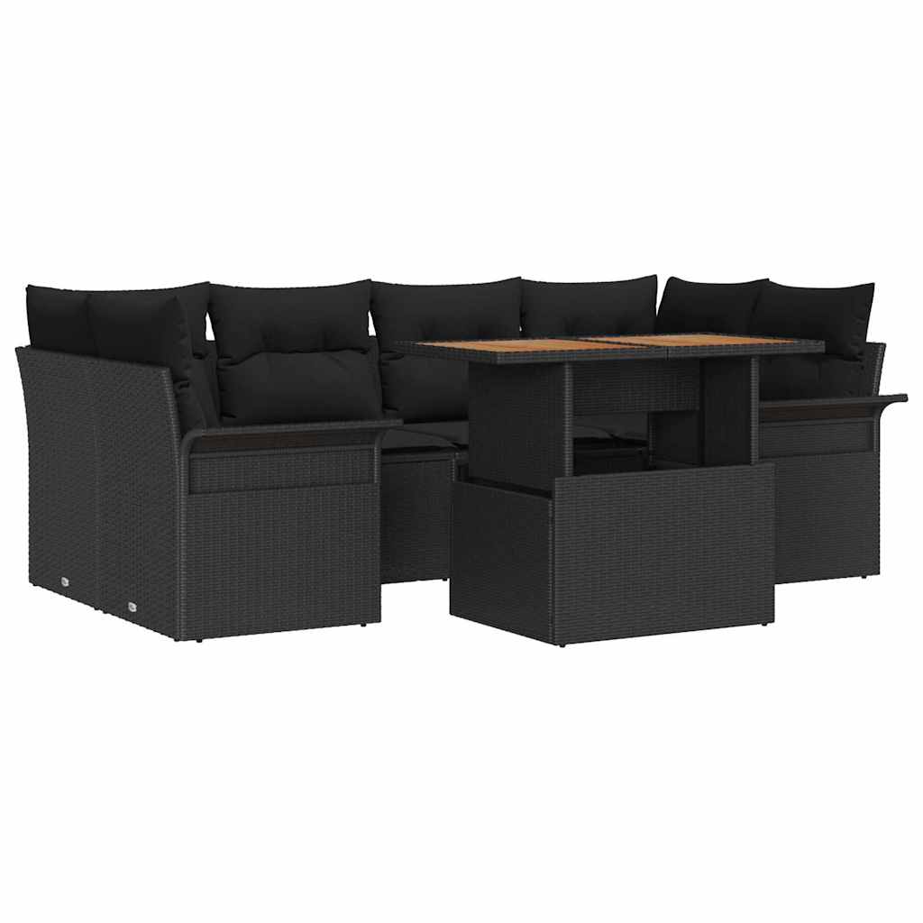 Garden Sofa Set with Cushion 7 pcs Black