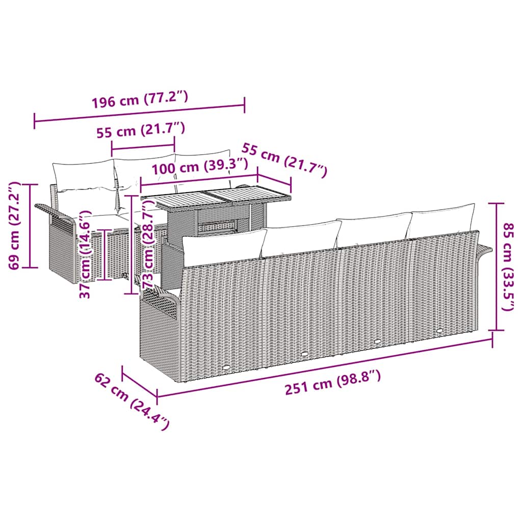 Garden Sofa Set with Cushion 8 pcs Grey