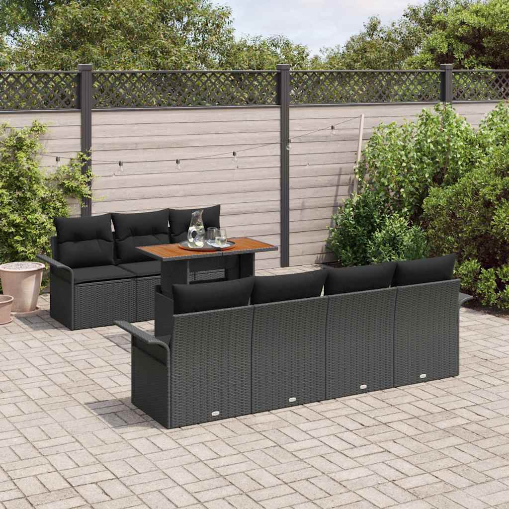 Garden Sofa Set with Cushion 8 pcs Black