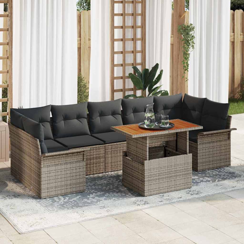 Garden Sofa Set with Cushion Height Adjustable 8 pcs Grey