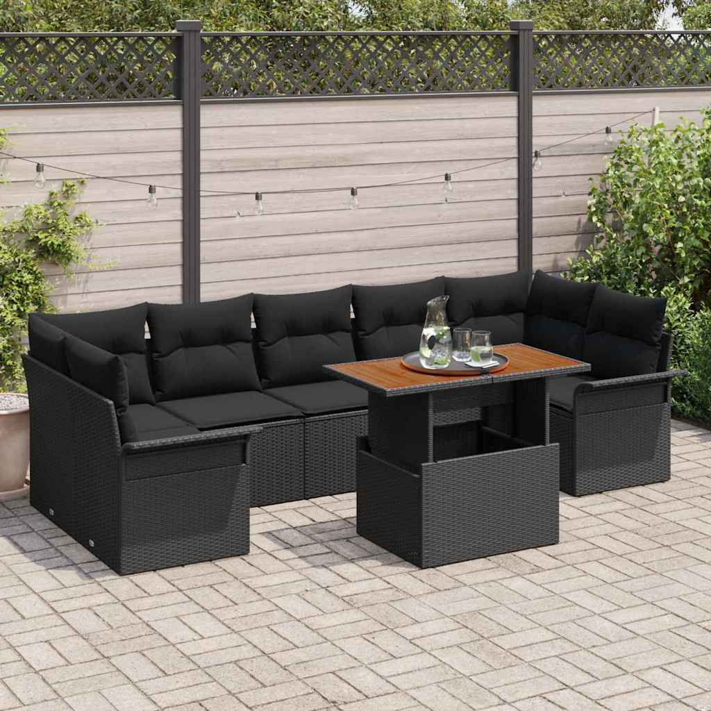 Garden Sofa Set with Cushion 8 pcs Black