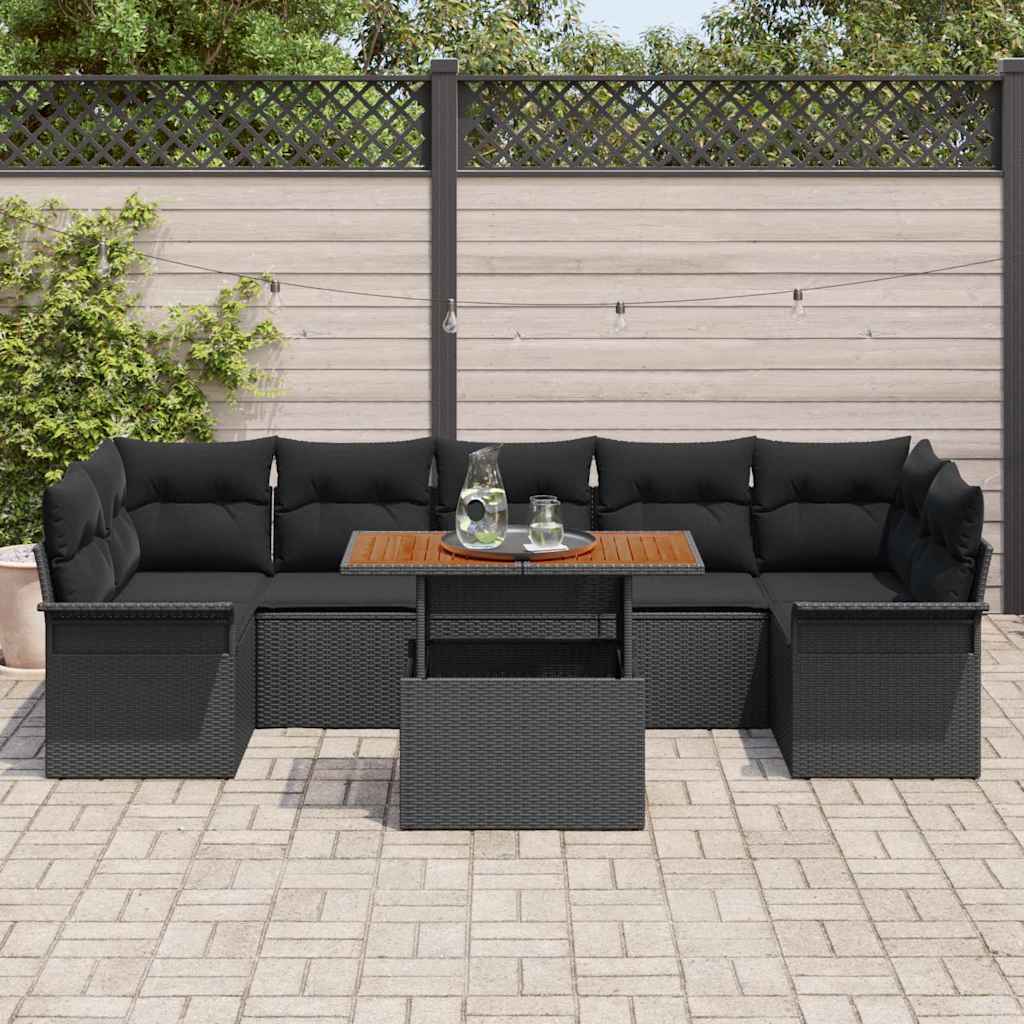 Garden Sofa Set with Cushion 8 pcs Black