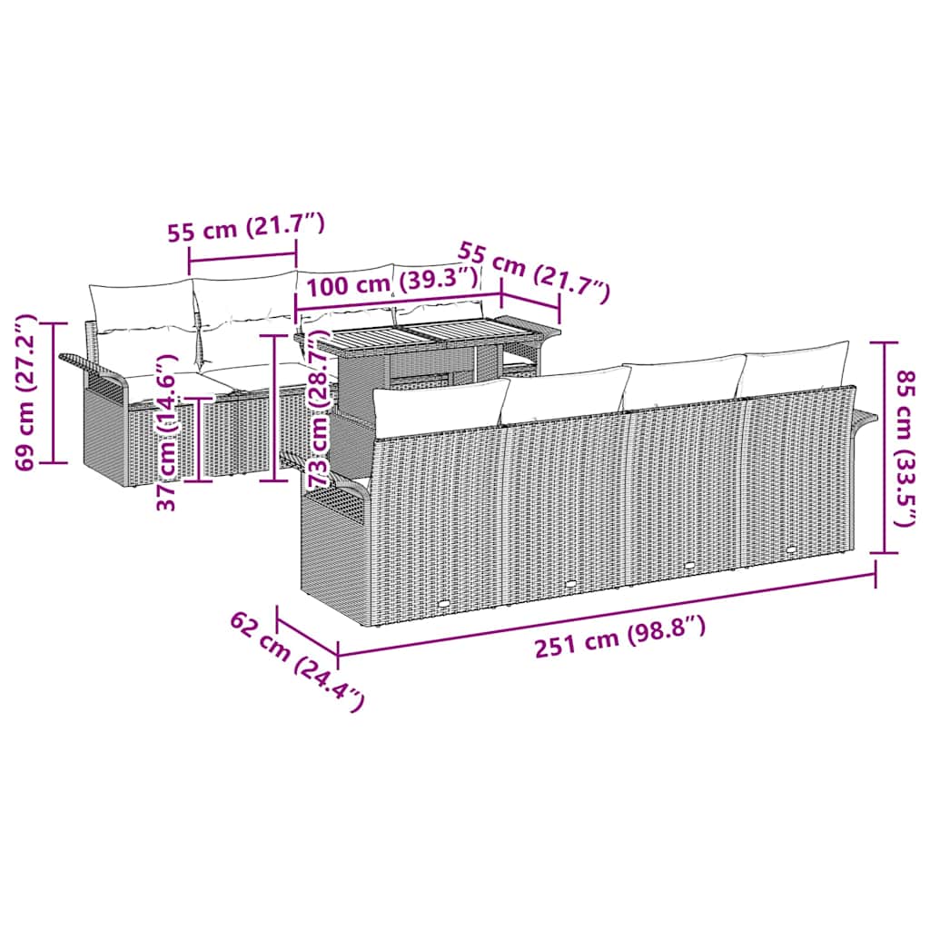 Garden Sofa Set with Cushion 7 pcs Black