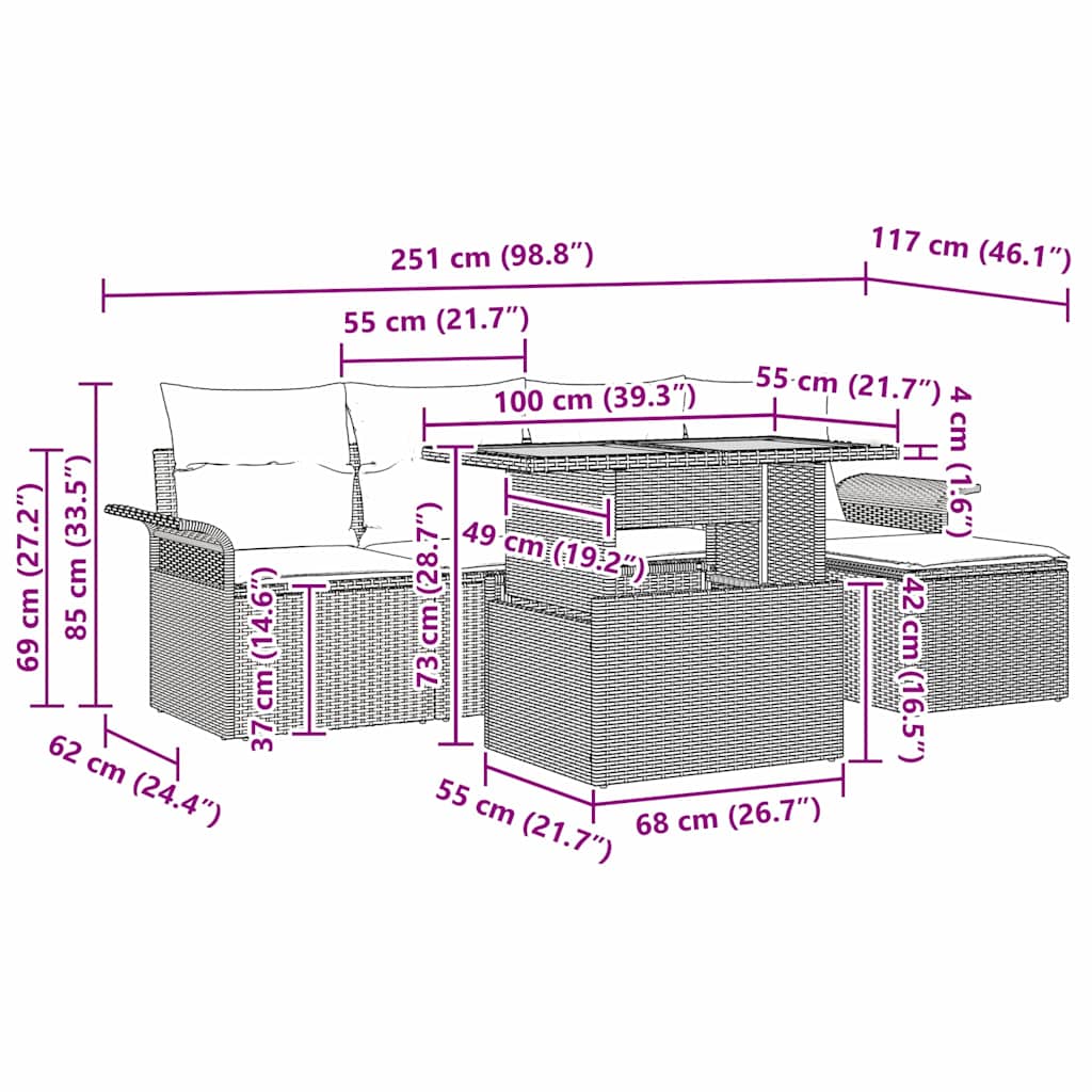 Garden Sofa Set with Cushion 6 pcs Grey
