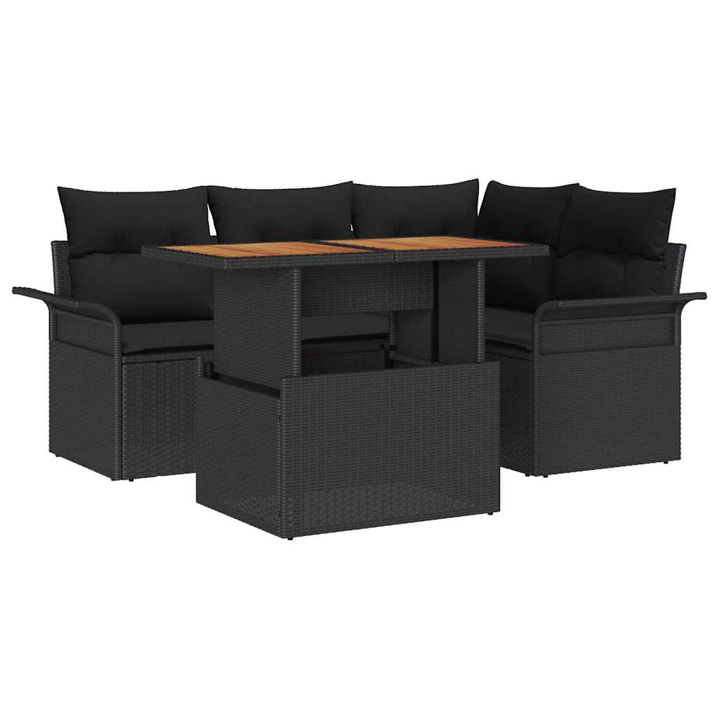 Garden Sofa Set with Cushion 5 pcs Black