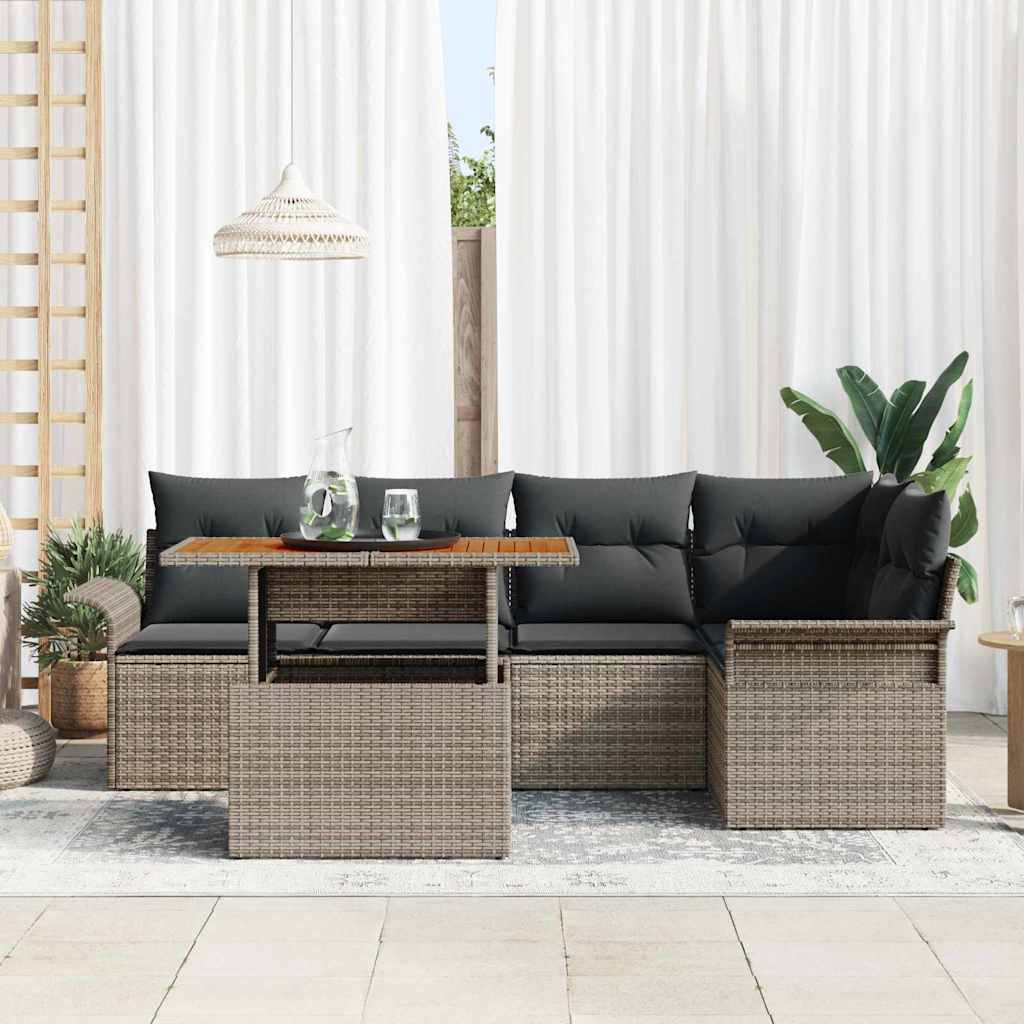 Garden Sofa Set with Cushion Manual 6 pcs Grey