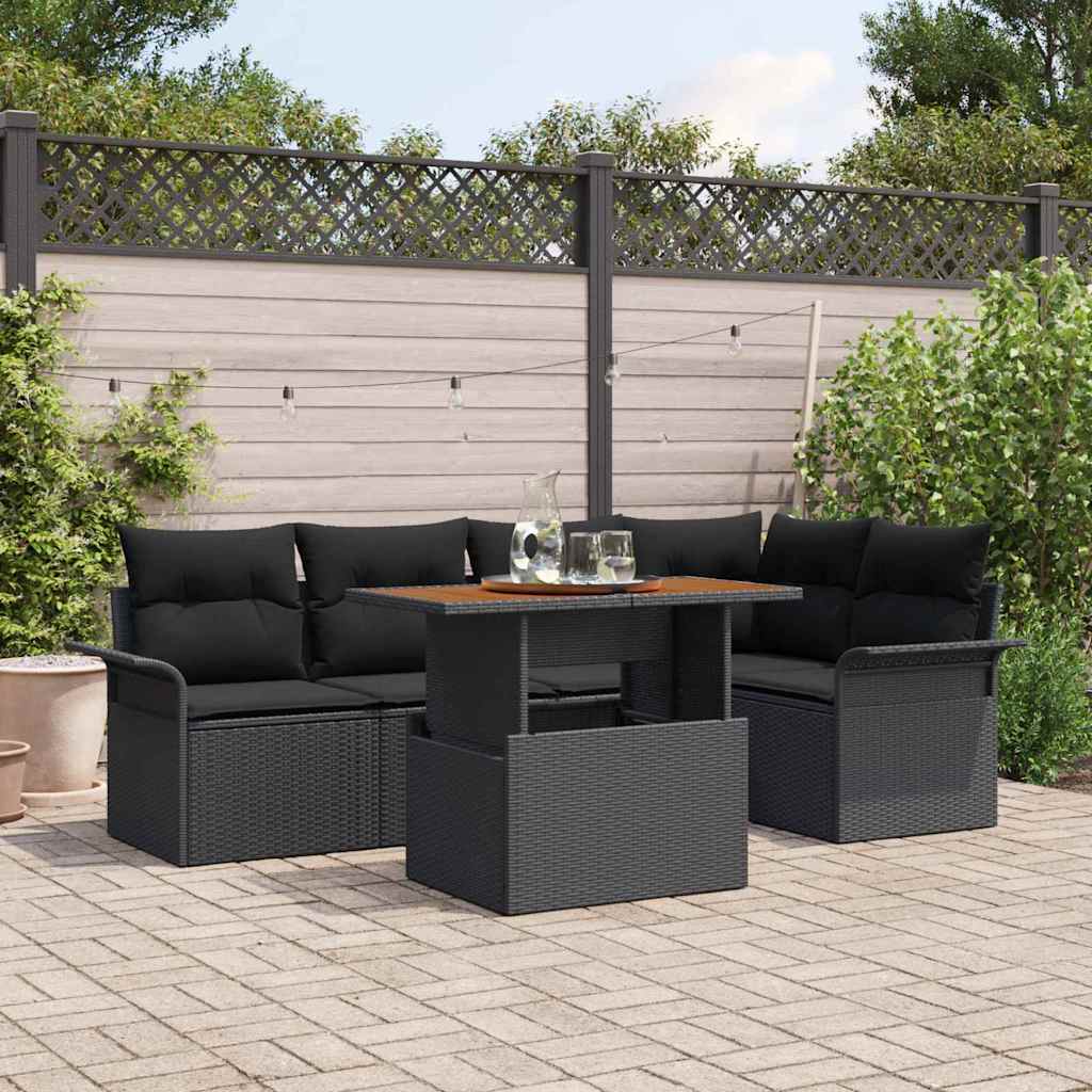 Garden Sofa Set with Cushion 6 pcs Black