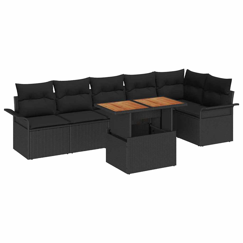 Garden Sofa Set with Cushion 7 pcs Black Poly Rattan
