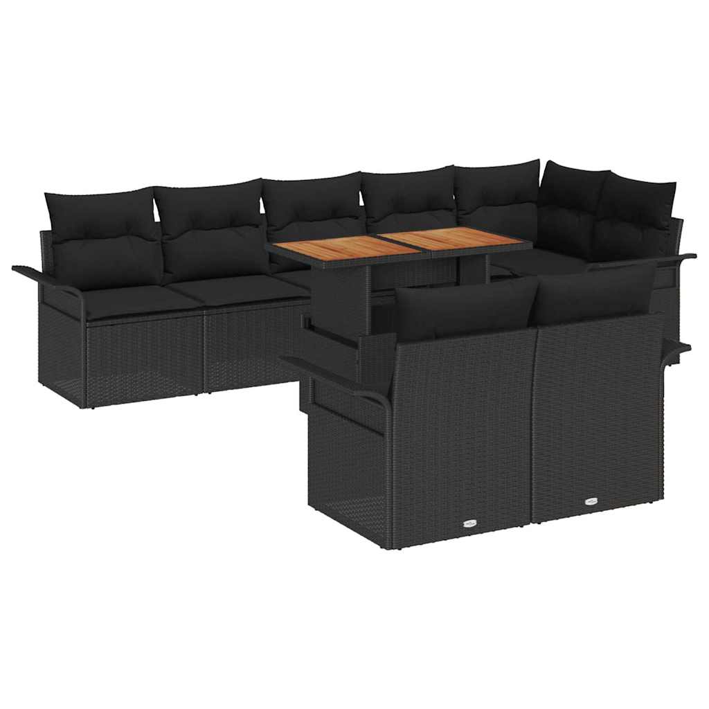 Garden Sofa Set with Cushion 9 pcs Black Poly Rattan