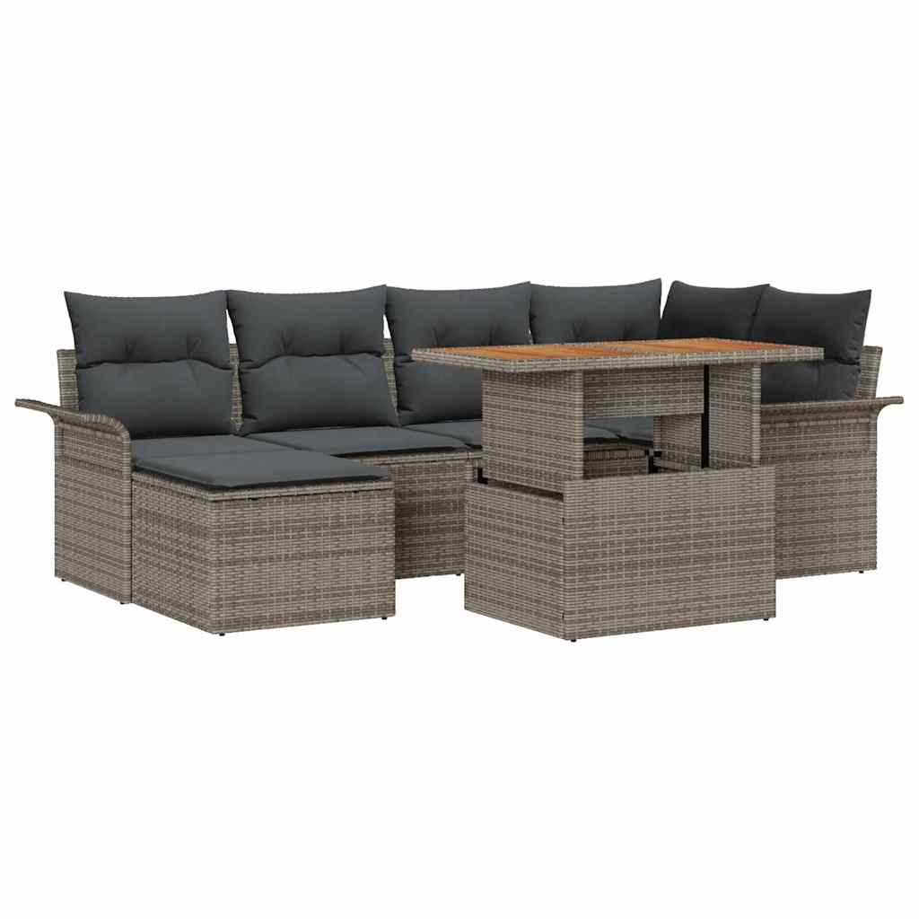 Garden Sofa Set 7 pcs Grey Poly rattan and powder-coated steel