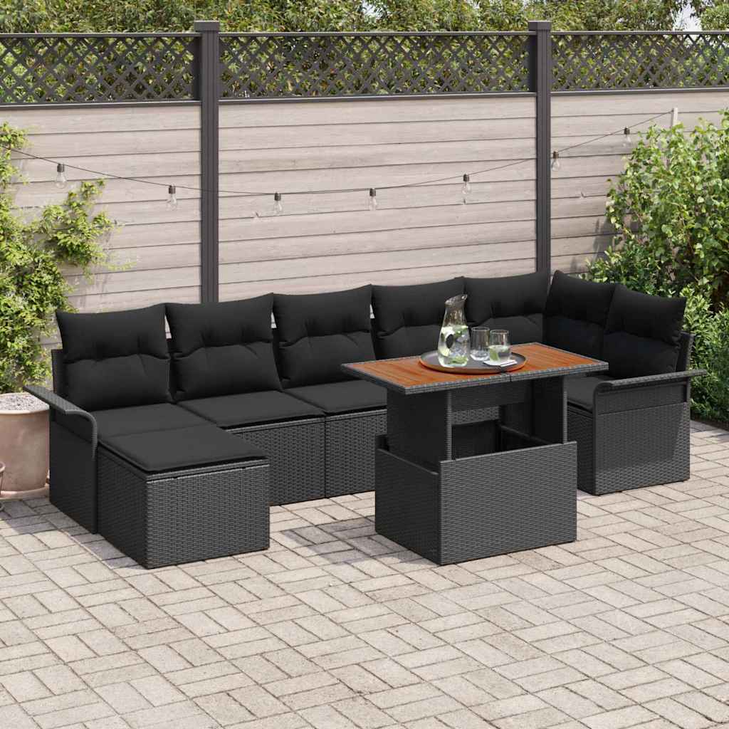 Garden Sofa Set with Cushion 8 pcs Black Poly Rattan