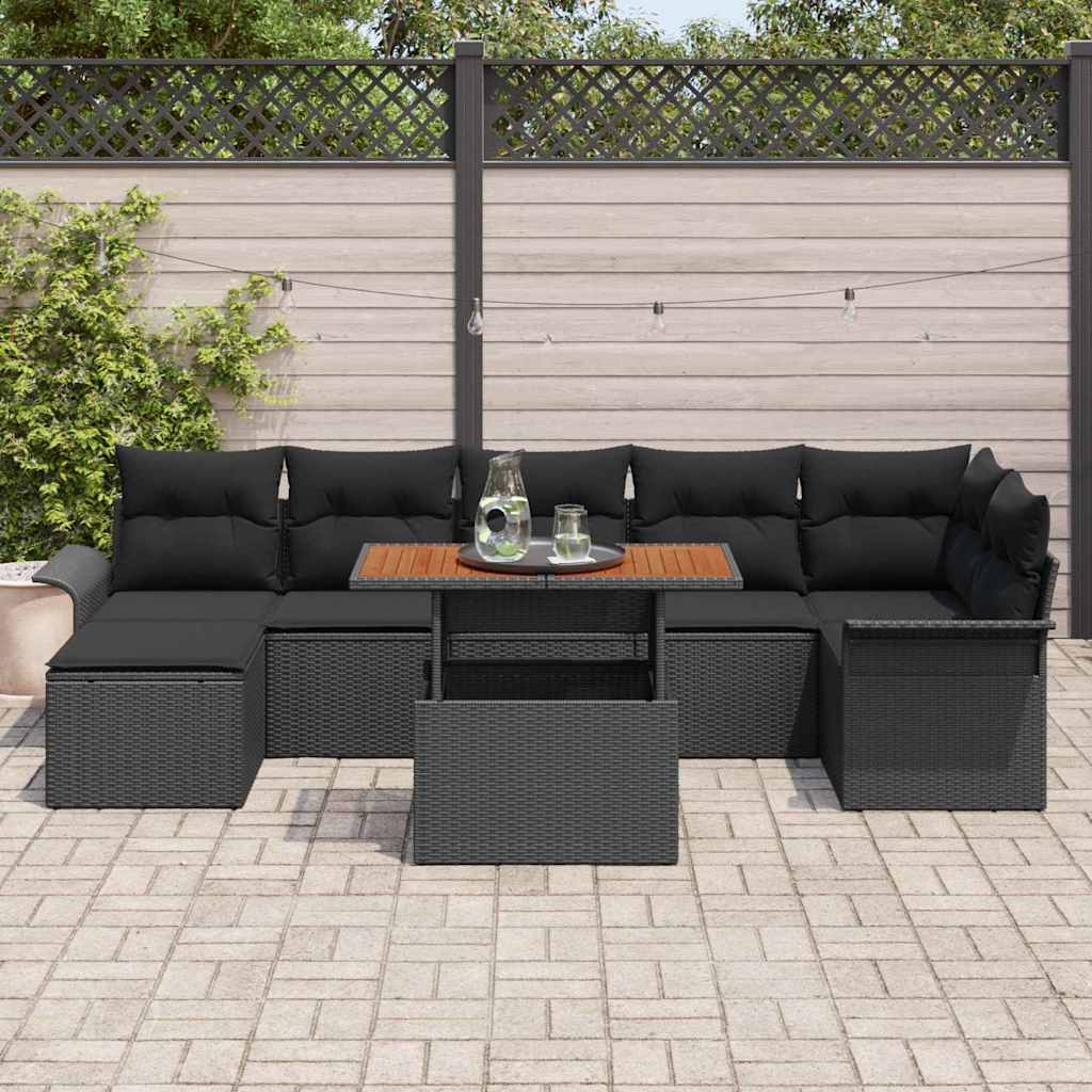 Garden Sofa Set with Cushion 8 pcs Black Poly Rattan