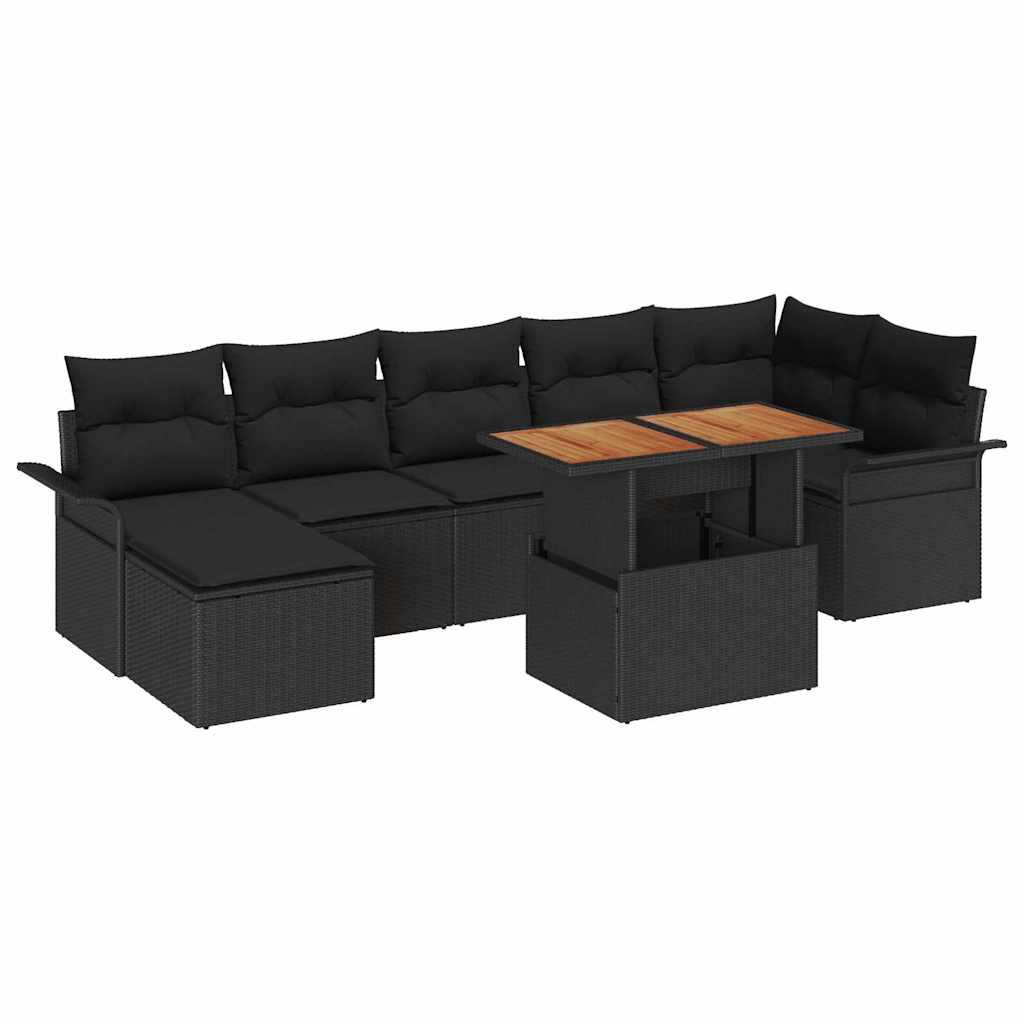 Garden Sofa Set with Cushion 8 pcs Black Poly Rattan