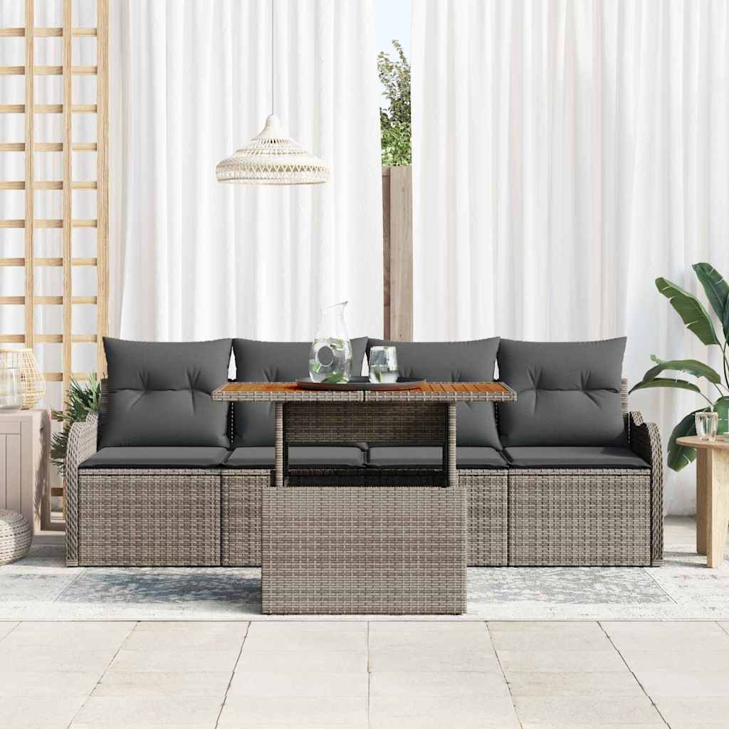Garden Sofa Set with Cushion 5 pcs Grey Poly Rattan