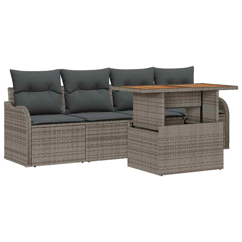 Garden Sofa Set with Cushion 5 pcs Grey Poly Rattan