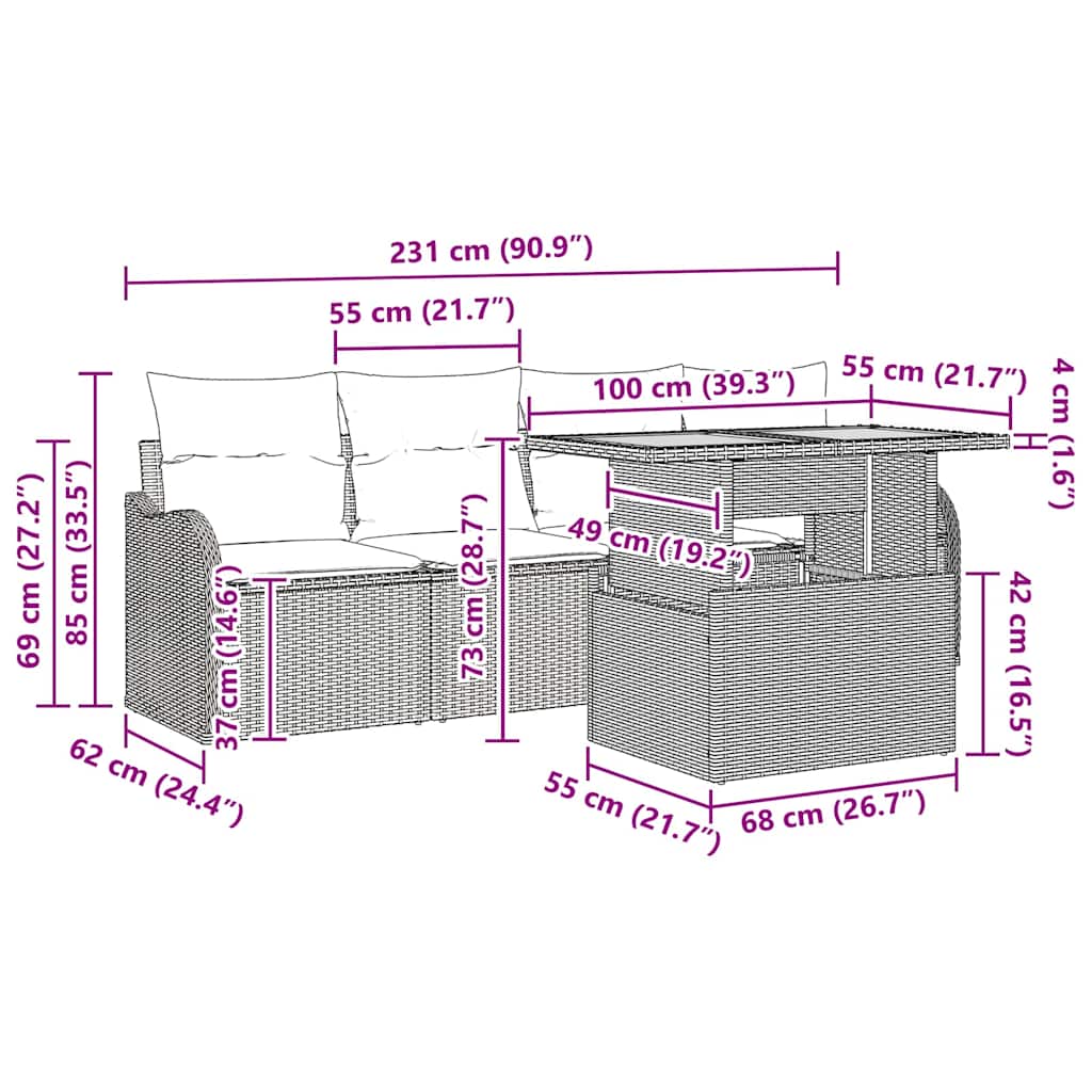 Garden Sofa Set with Cushion 5 pcs Grey Poly Rattan